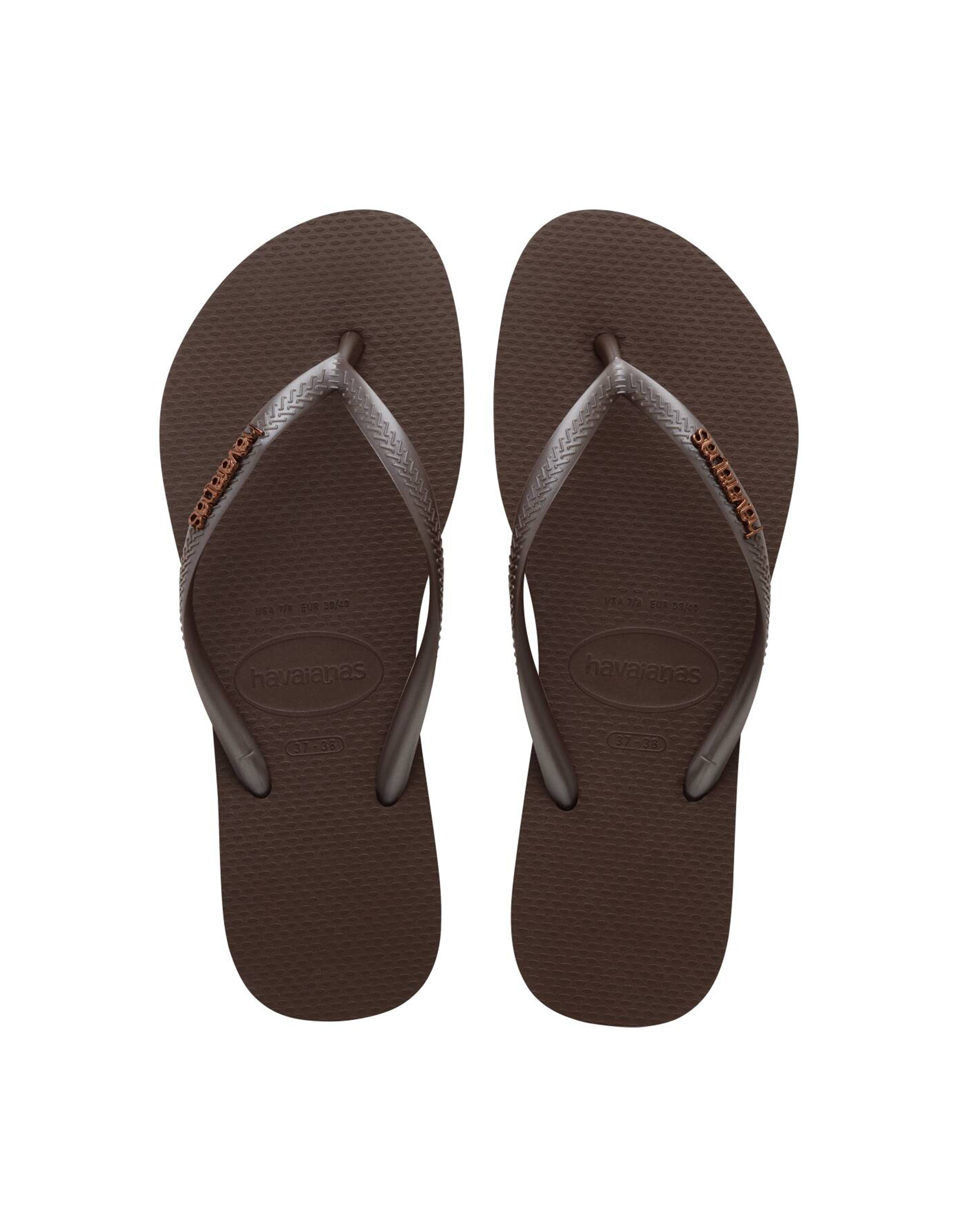 Havaianas Slim Metal Logo Thong - Dark Brown