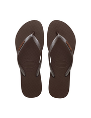 Havaianas Slim Metal Logo Thong - Dark Brown