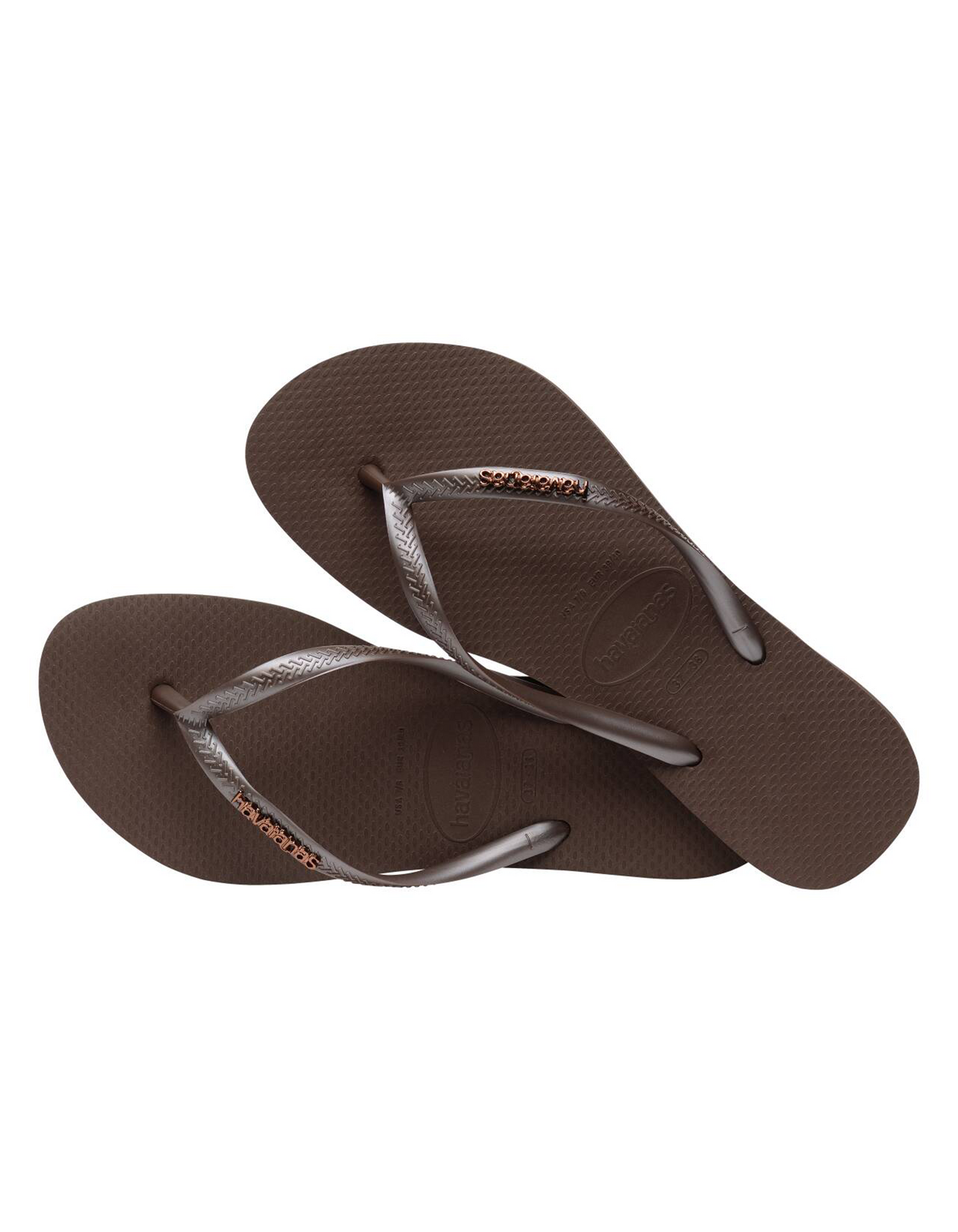 Havaianas Slim Metal Logo Thong - Dark Brown