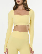 Square Neck Cropped Long Sleeve Airlyte - Limoncello