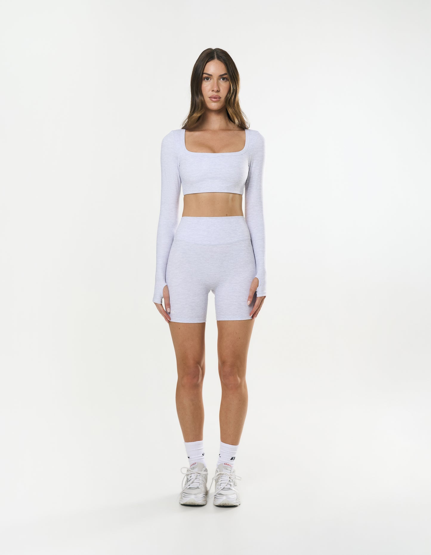 Square Neck Cropped Long Sleeve Airlyte - Grey Marle