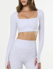 Square Neck Cropped Long Sleeve Airlyte - Grey Marle