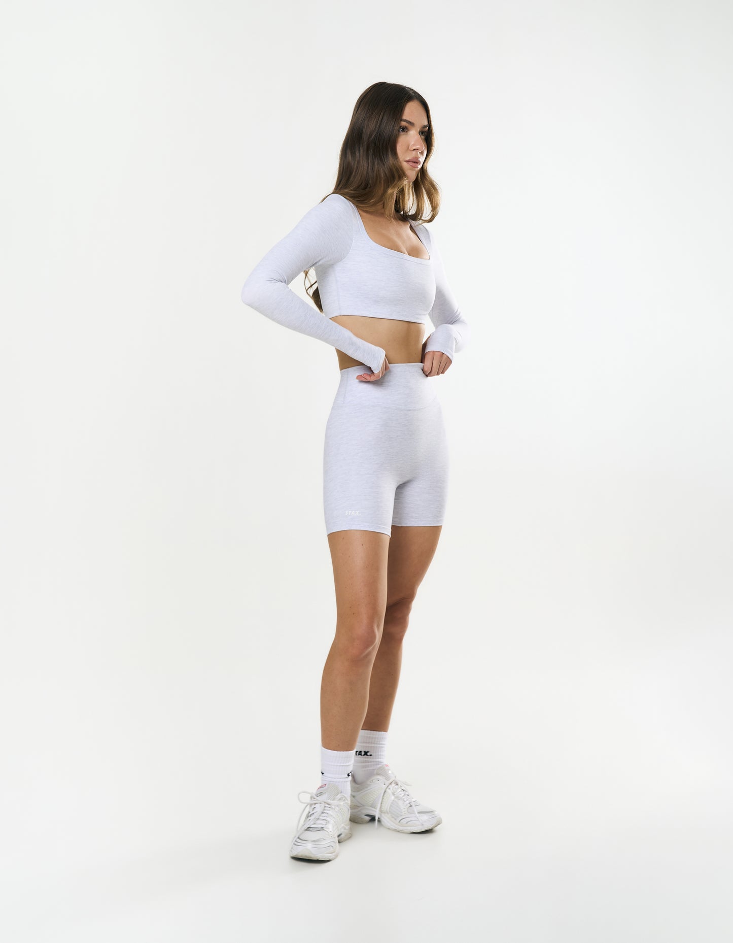 Square Neck Cropped Long Sleeve Airlyte - Grey Marle