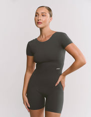 Short Sleeve Backless Bodysuit NANDEX™ - Slate Grey
