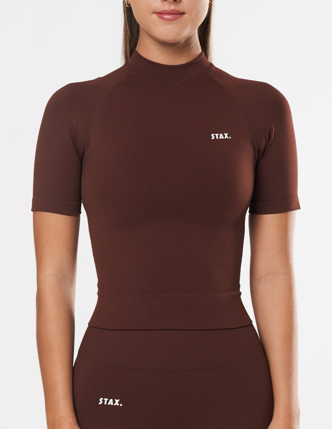 Premium Seamless High Neck Tee - Umber