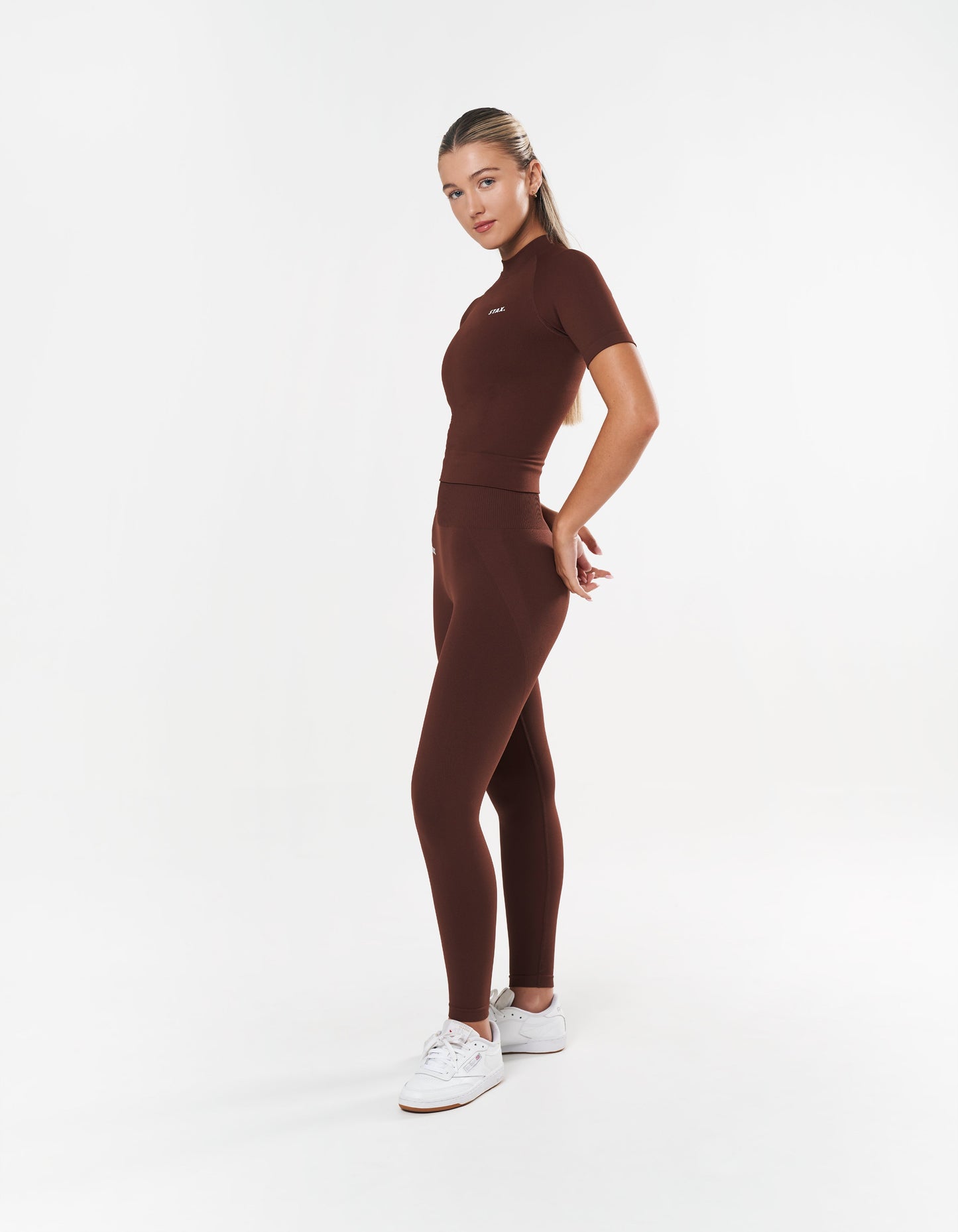 Premium Seamless High Neck Tee - Umber
