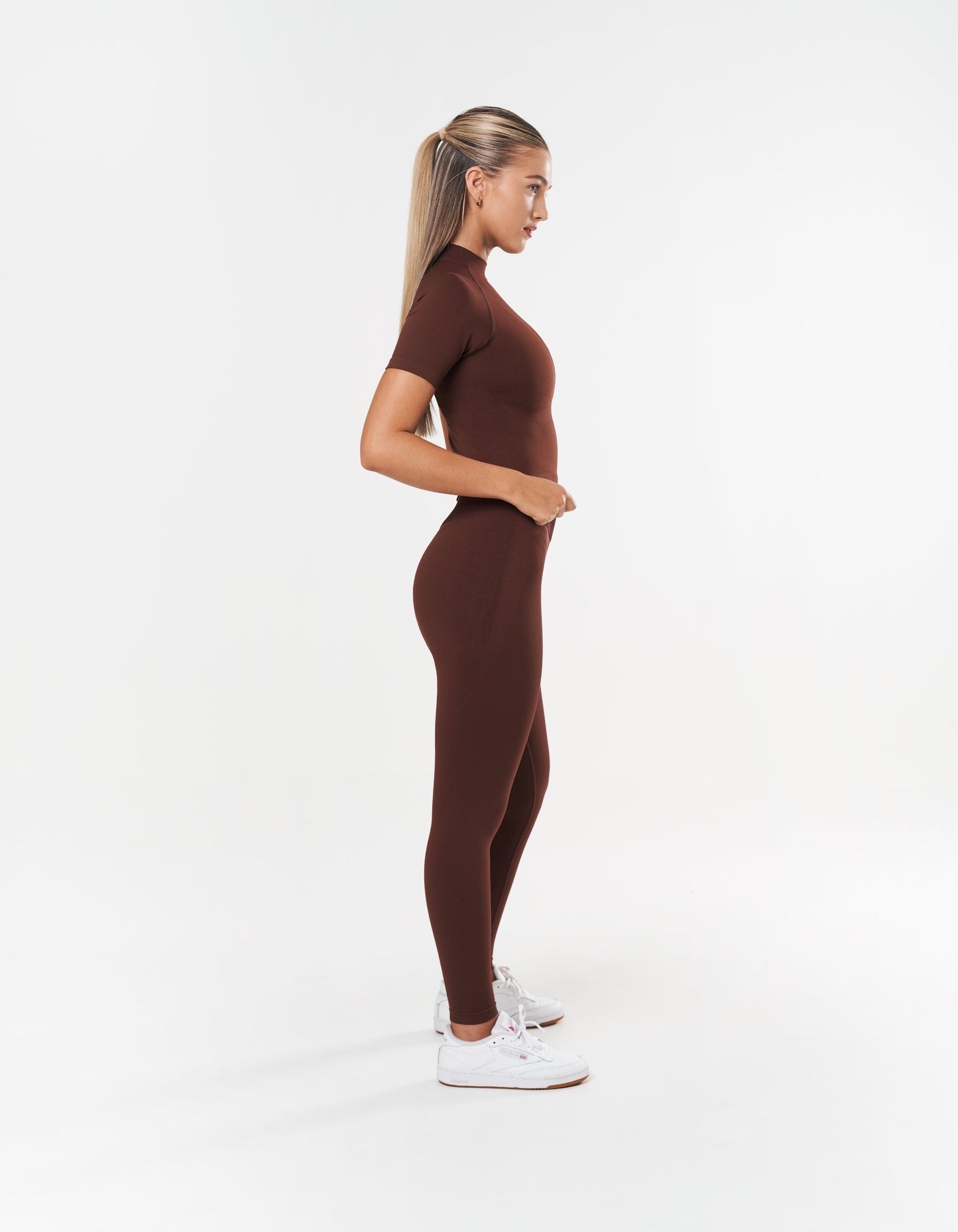 Premium Seamless High Neck Tee - Umber