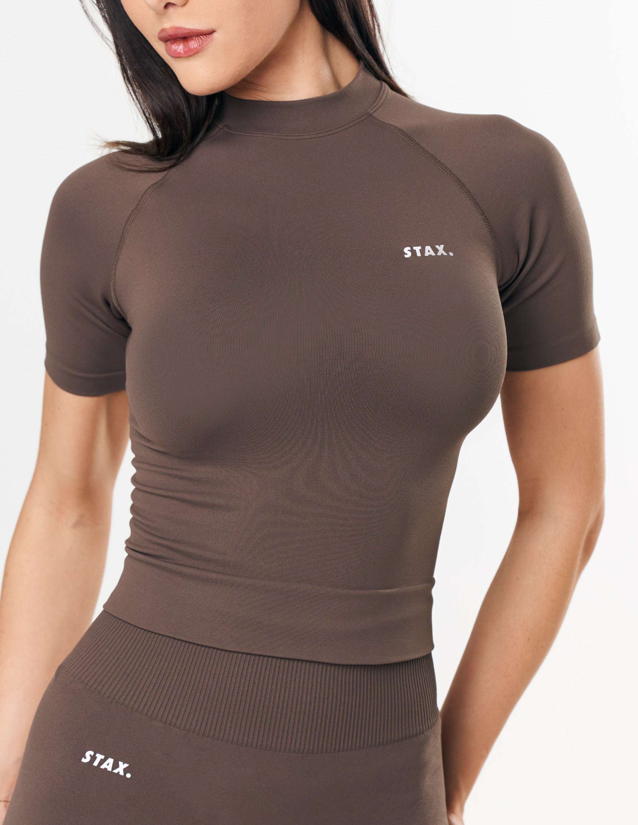 Premium Seamless High Neck Tee - Cedar