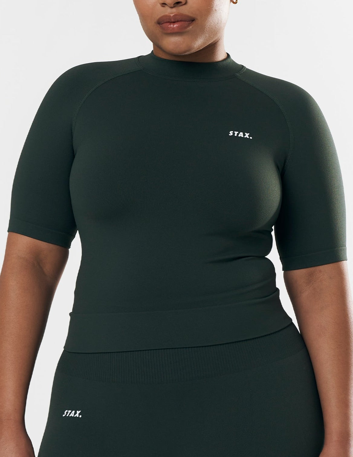 Premium Seamless High Neck Tee - Forest