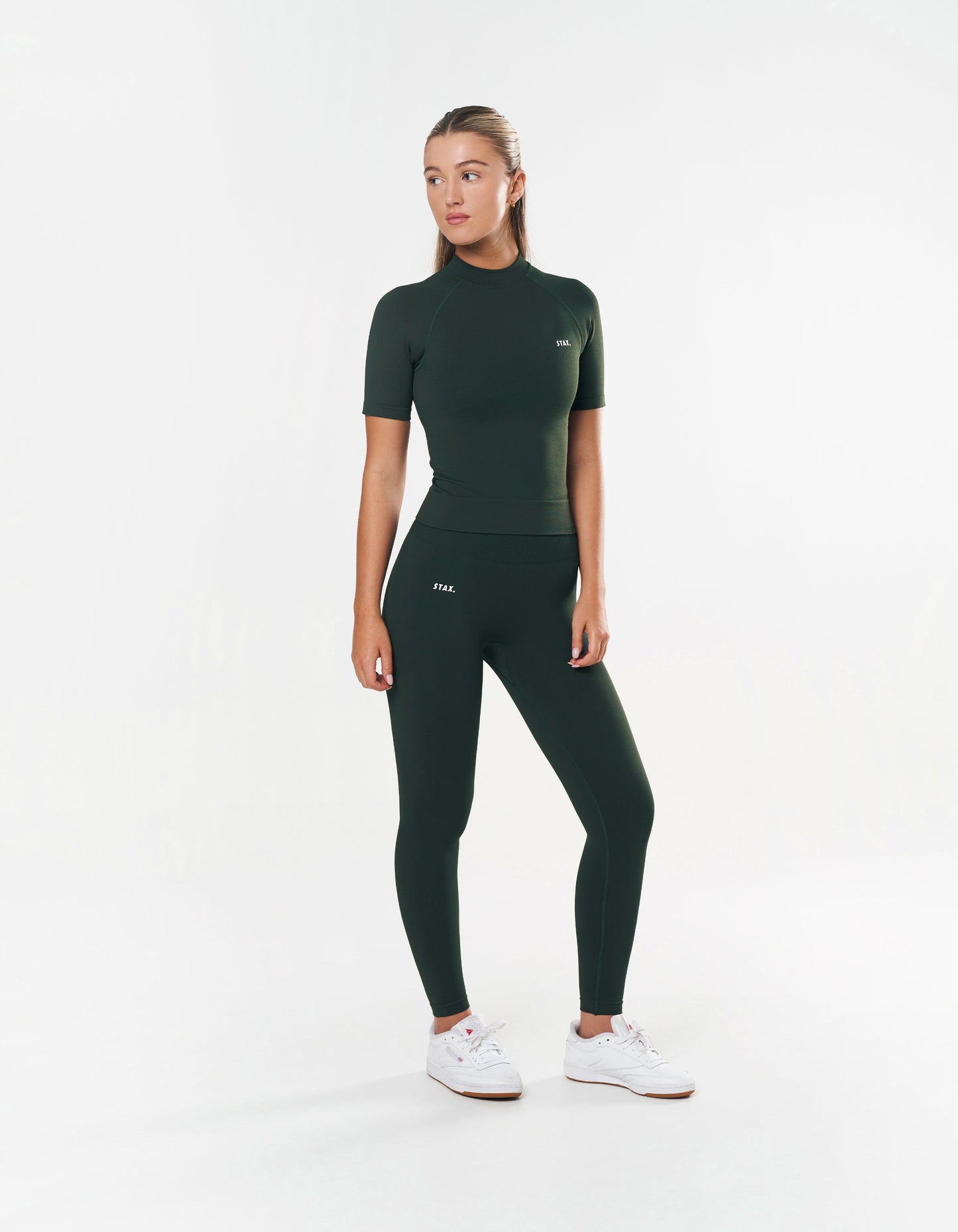 Premium Seamless High Neck Tee - Forest