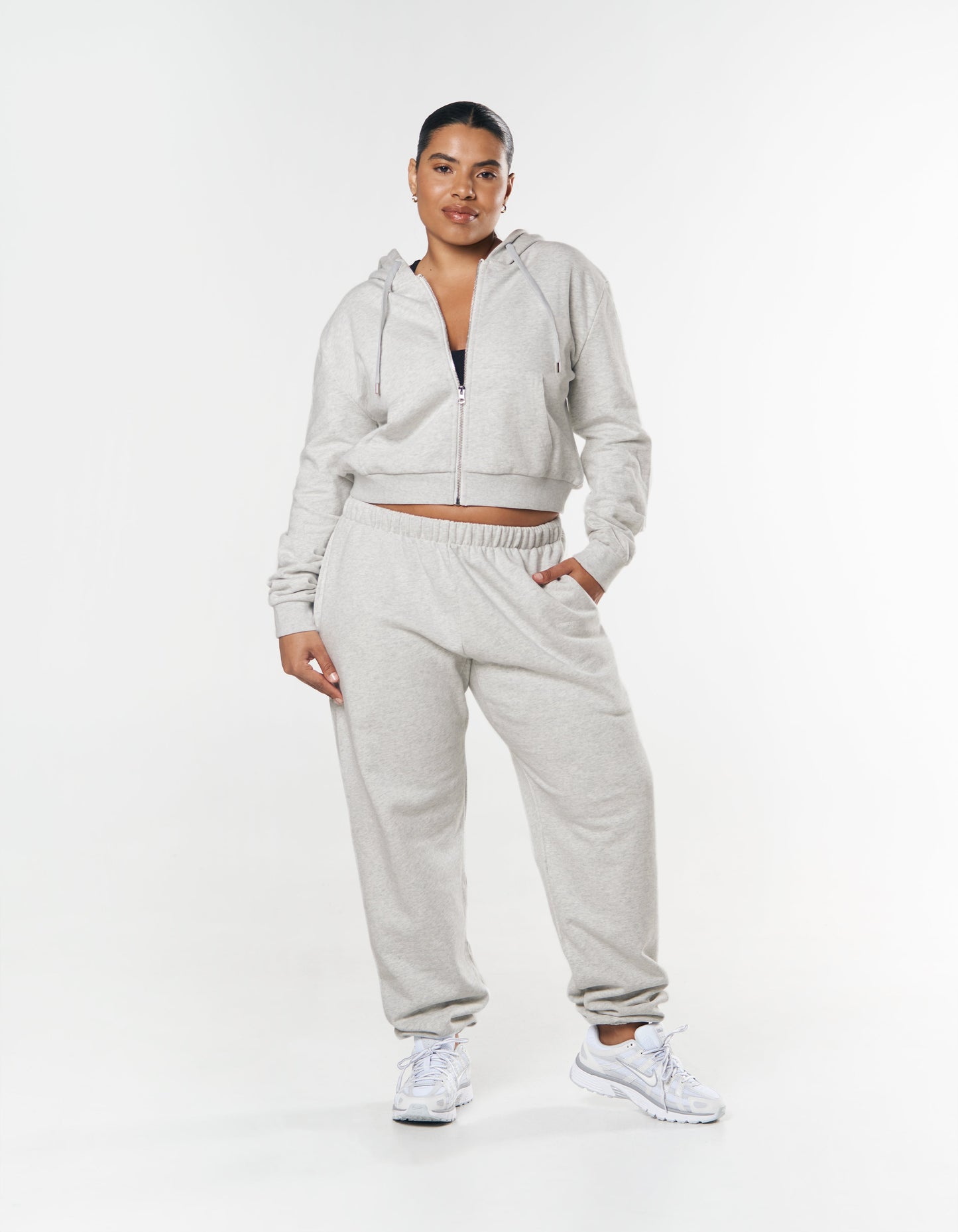 Essential Cropped Zip - Grey Marle