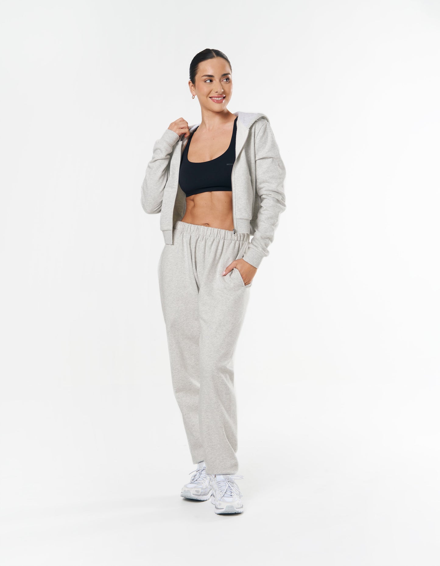 Essential Cropped Zip - Grey Marle
