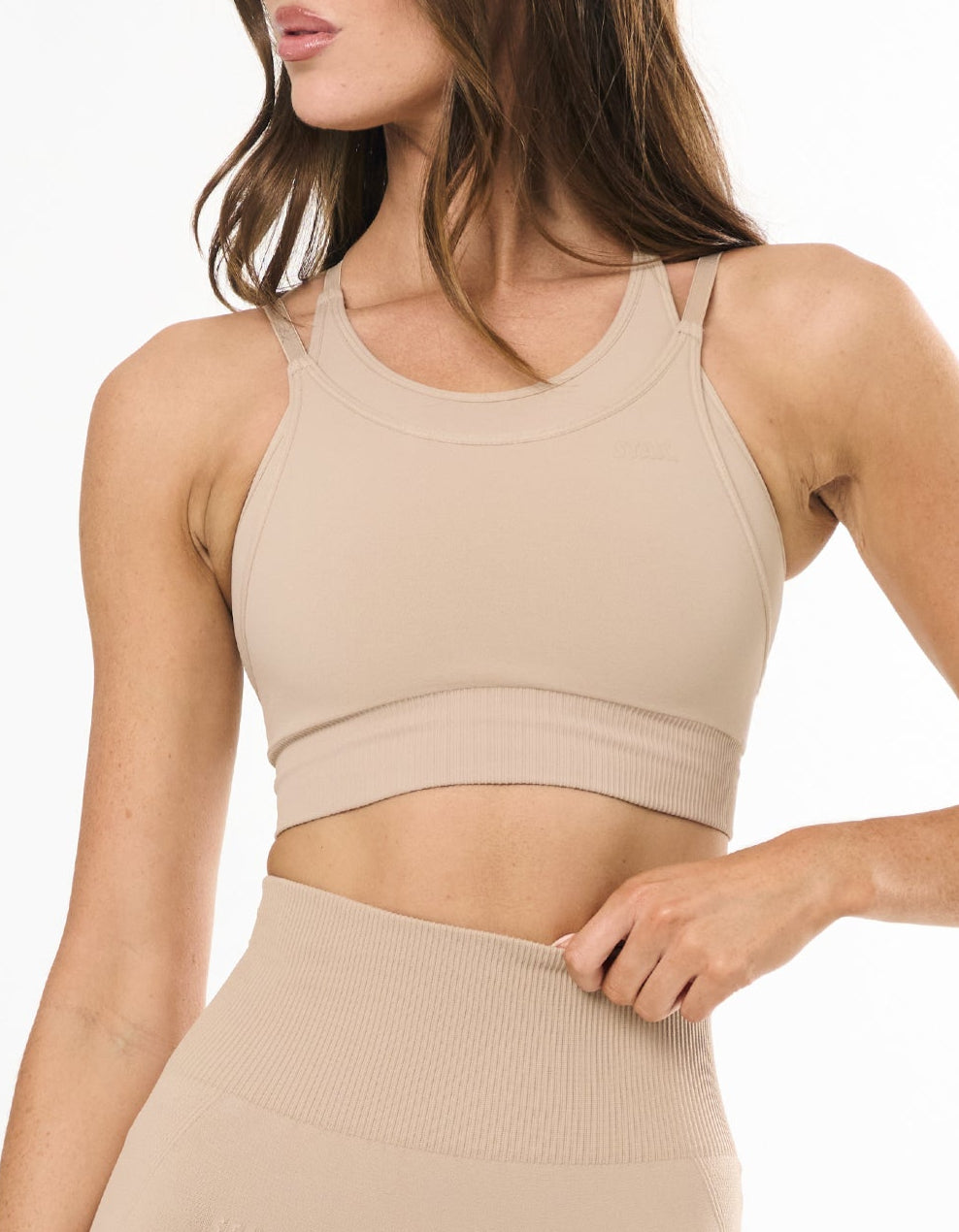 Premium Seamless Layered Crop - Taupe