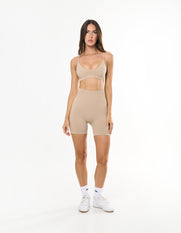 Premium Seamless Midi Bike Shorts - Taupe