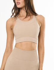 Premium Seamless Layered Crop - Taupe