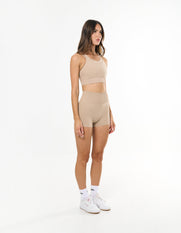 Premium Seamless Layered Crop - Taupe