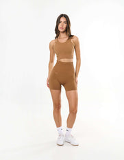 Premium Seamless Layered Crop - Toffee
