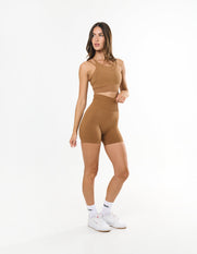 Premium Seamless Midi Bike Shorts - Toffee