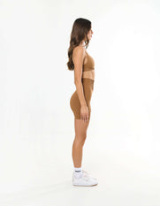 Premium Seamless Midi Bike Shorts - Toffee