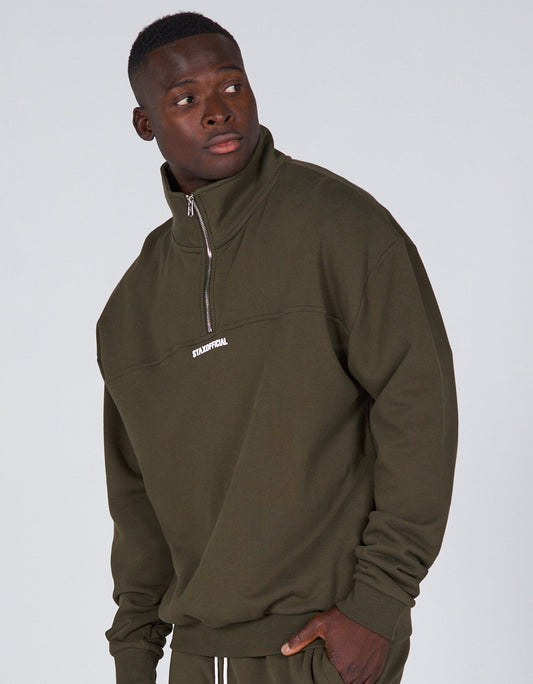 Mens Quarter Zip Crew- Khaki