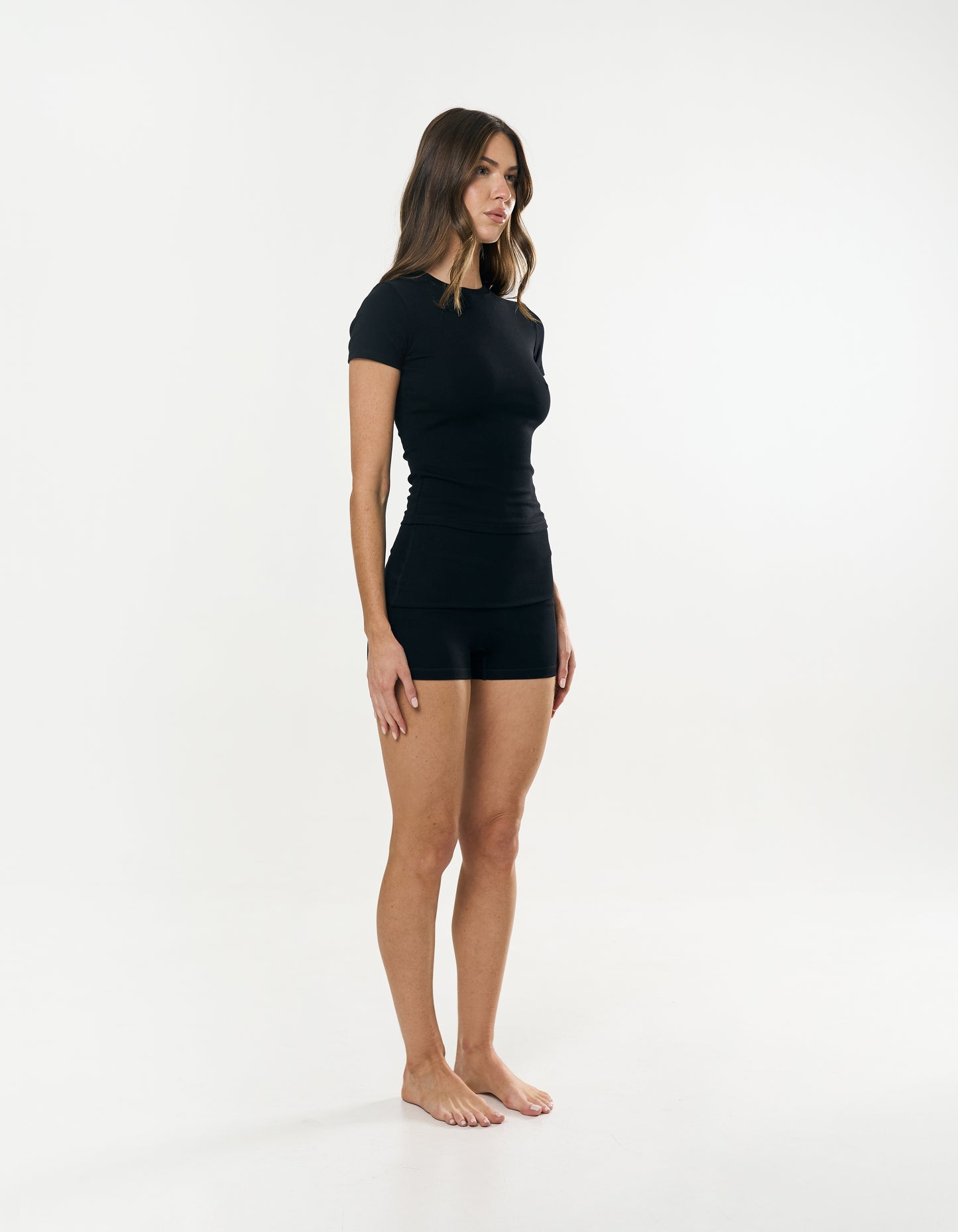 Cotton Comfort Fold Over Short - Black