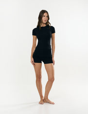 Cotton Comfort Fold Over Short - Black