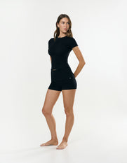Cotton Comfort Fold Over Short - Black