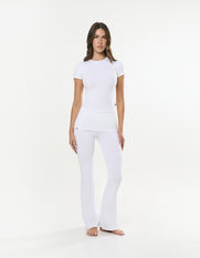 Cotton Comfort Fold Over Flare - White