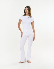 Cotton Comfort Fold Over Flare - White