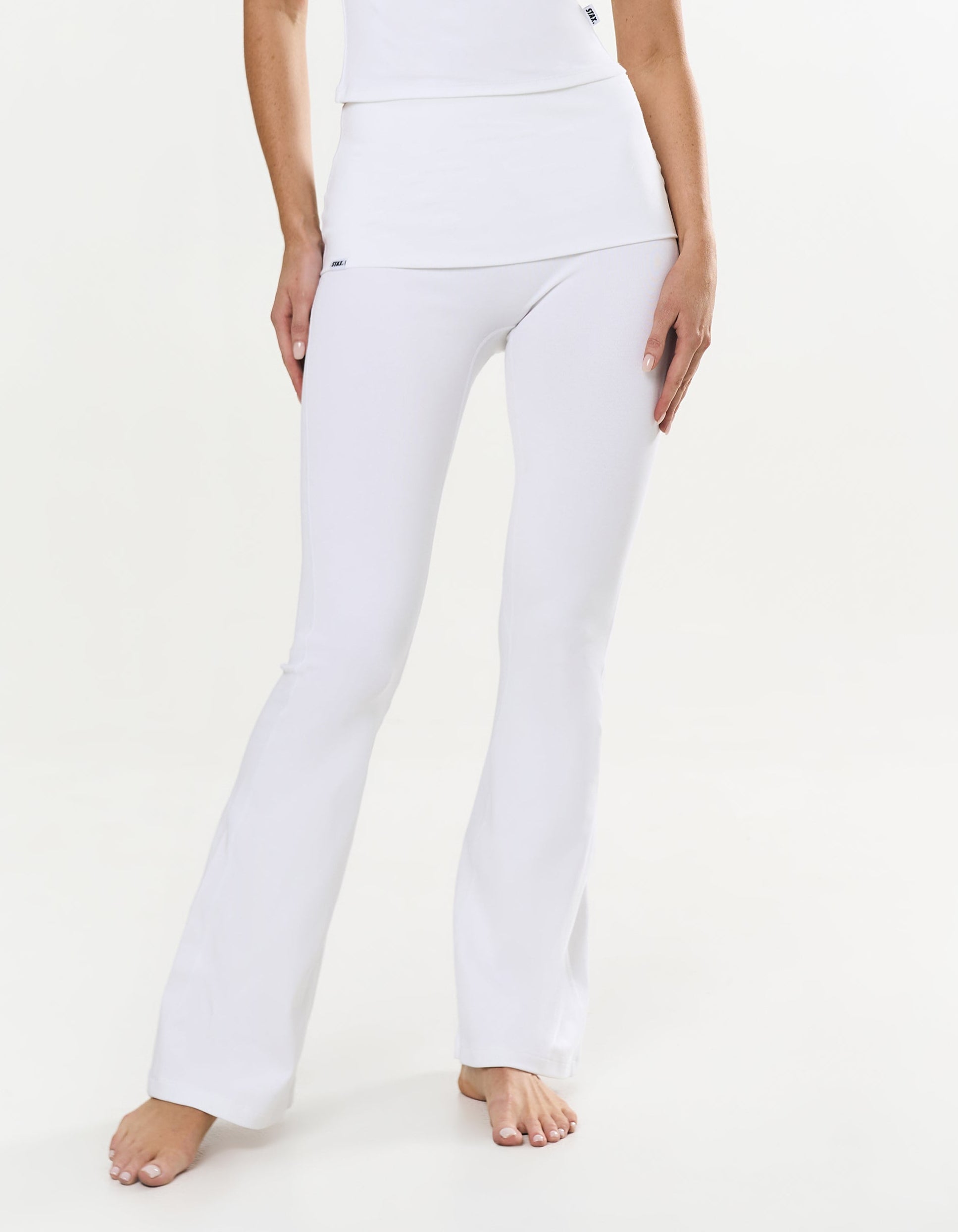 Cotton Comfort Fold Over Flare - White