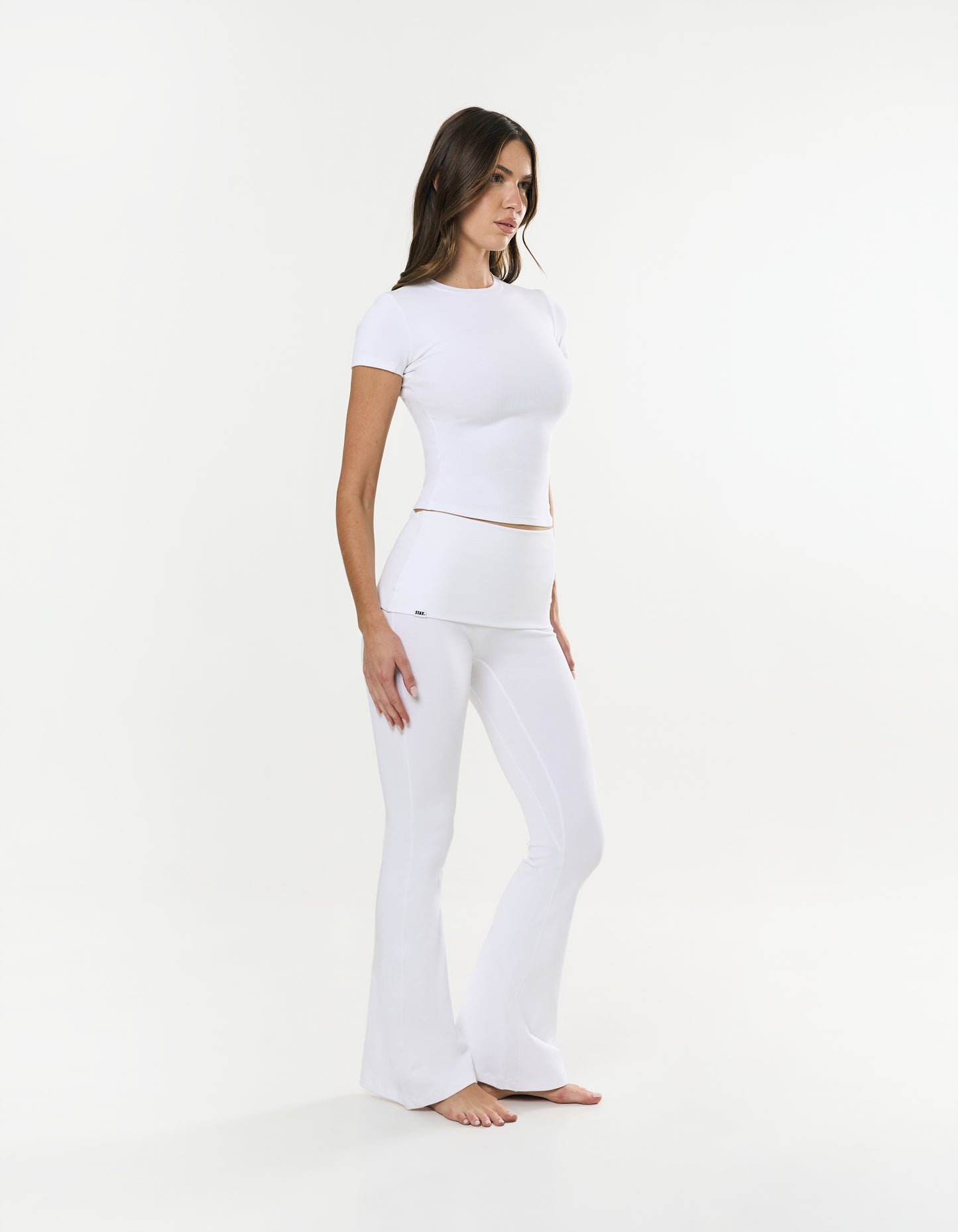 Cotton Comfort Fold Over Flare - White
