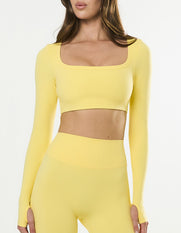 Square Neck Cropped Long Sleeve Airlyte - Limoncello