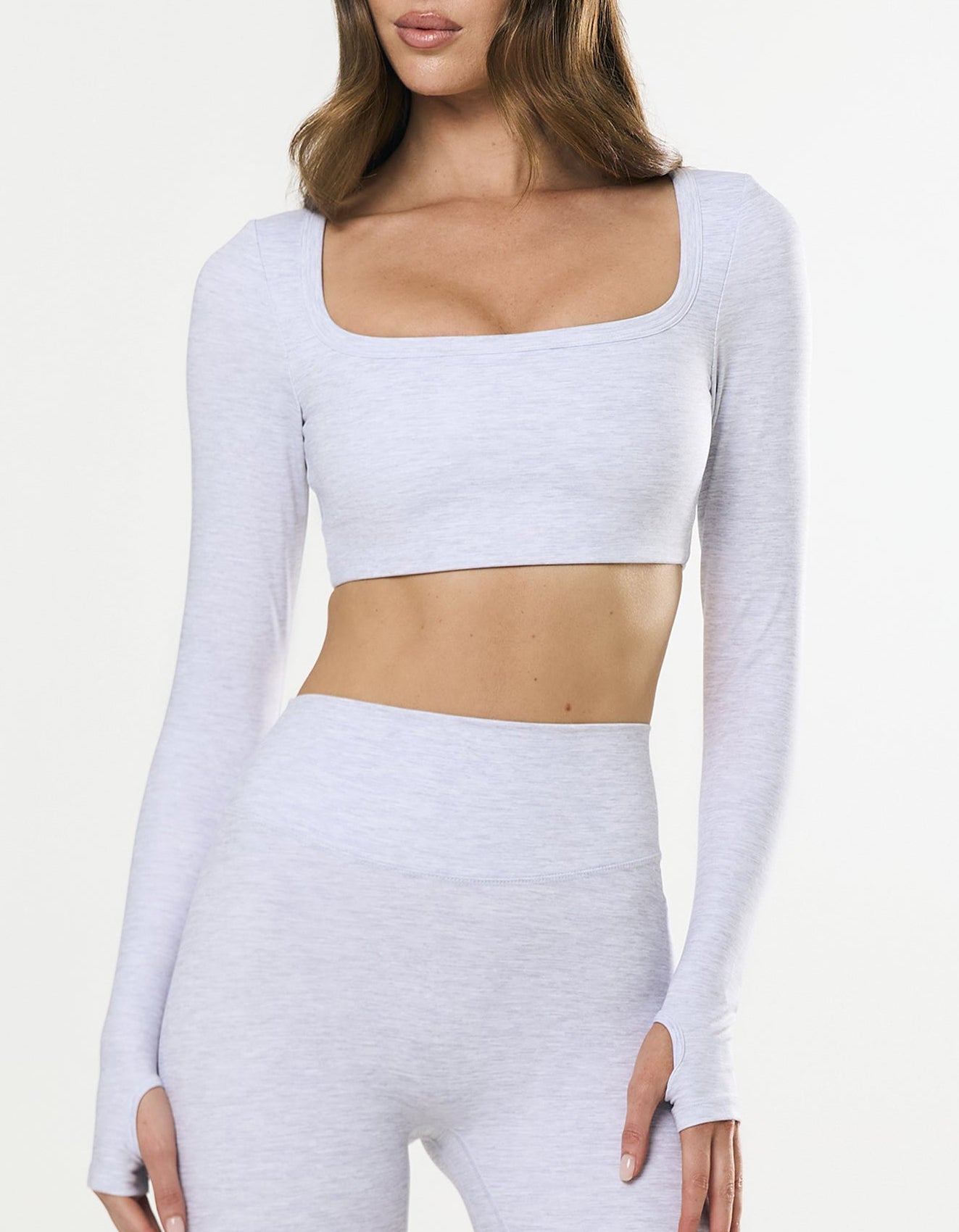 Square Neck Cropped Long Sleeve Airlyte - Grey Marle