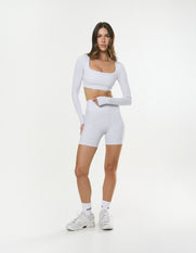 Square Neck Cropped Long Sleeve Airlyte - Grey Marle