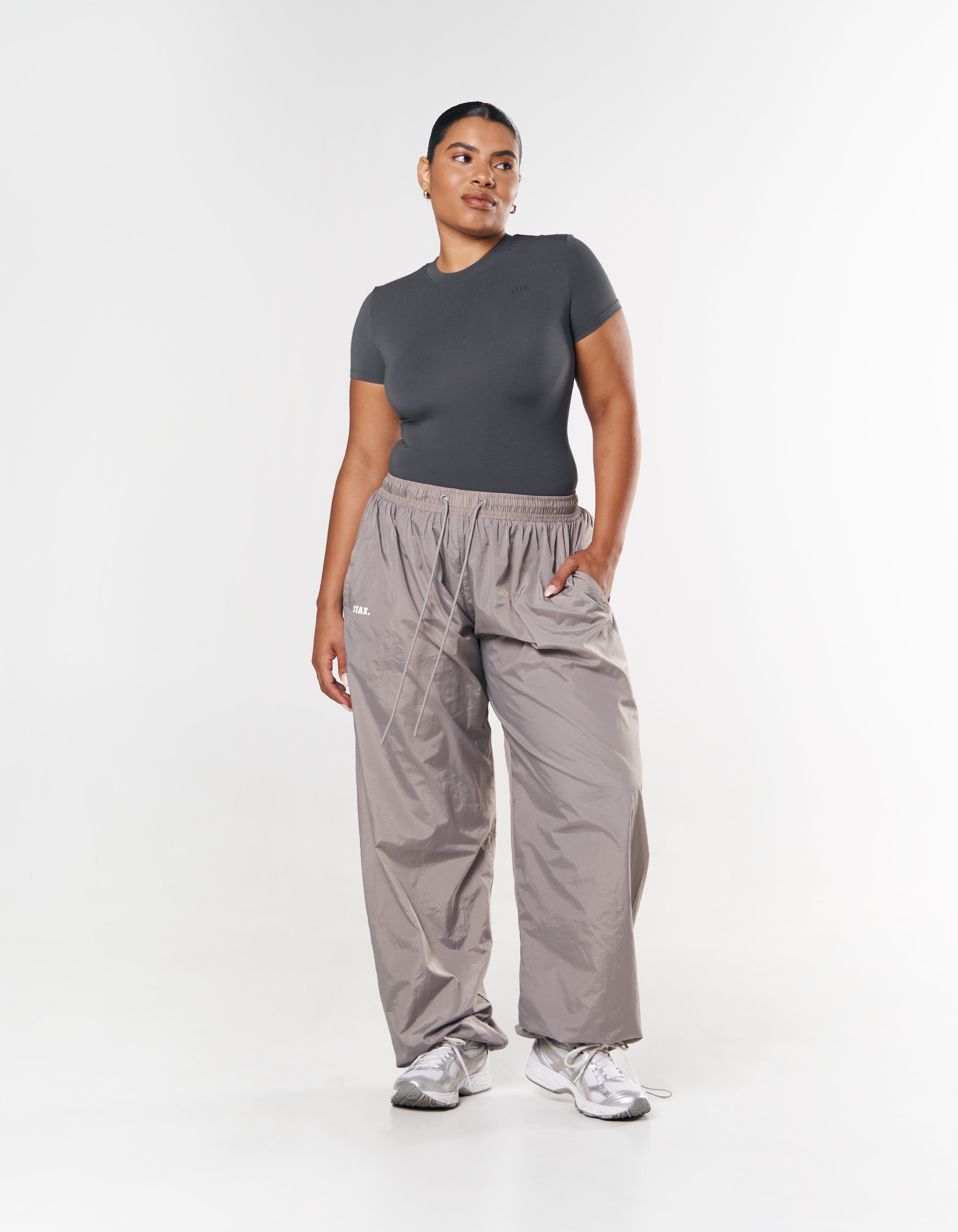 【SATIIIZ】Ronder Brushed Parachute Pants Ruched Parachute Pants - Litlookz Studio