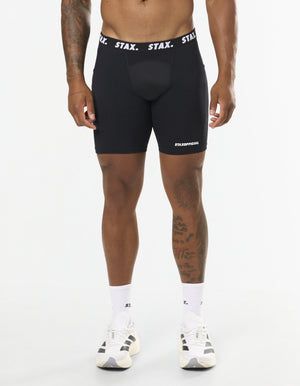Mens Compressive Phone Pocket Bike Shorts - Black