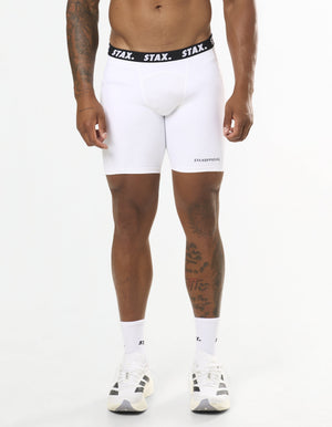 Mens Compressive Phone Pocket Bike Shorts - White
