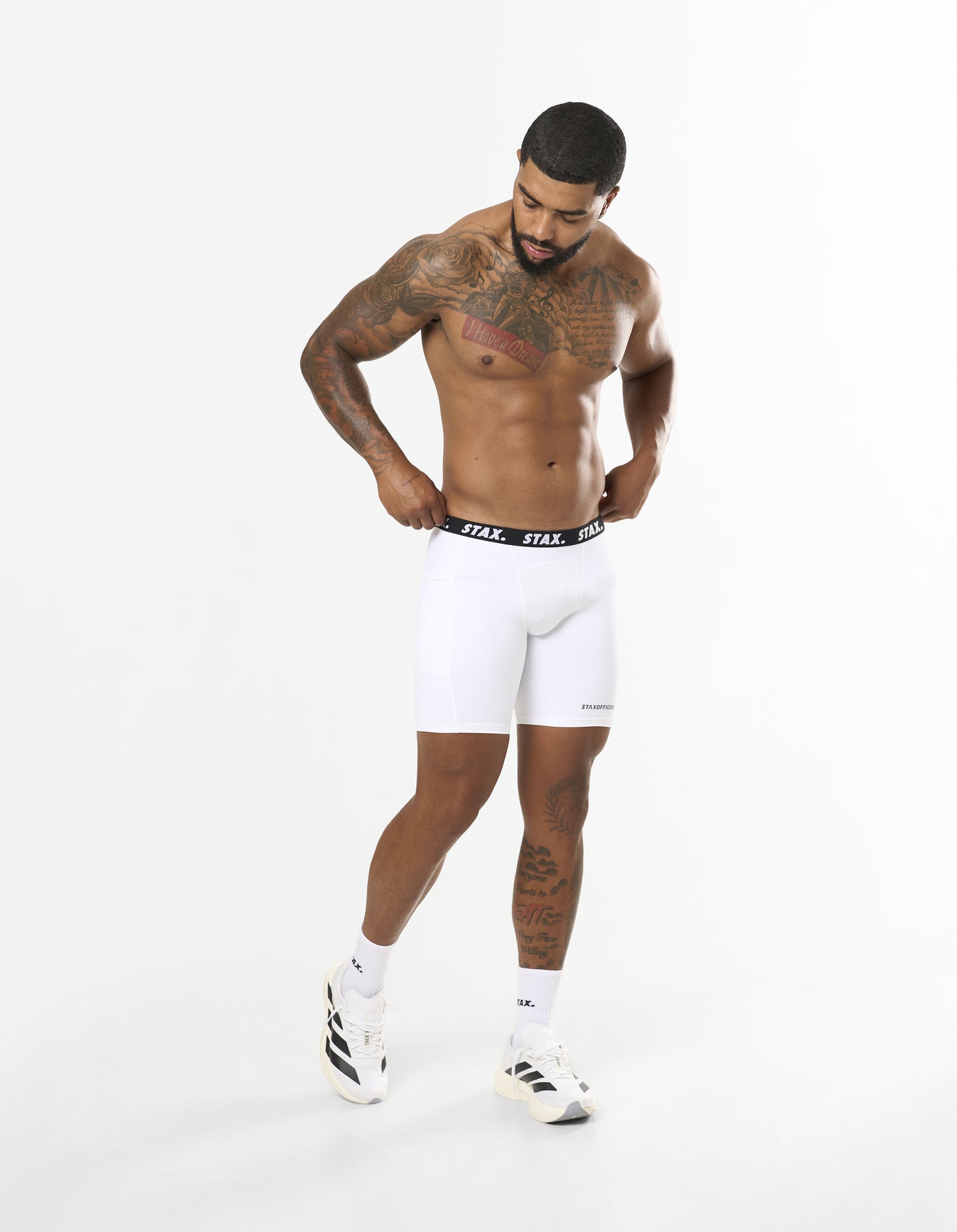 Mens Compressive Phone Pocket Bike Shorts - White