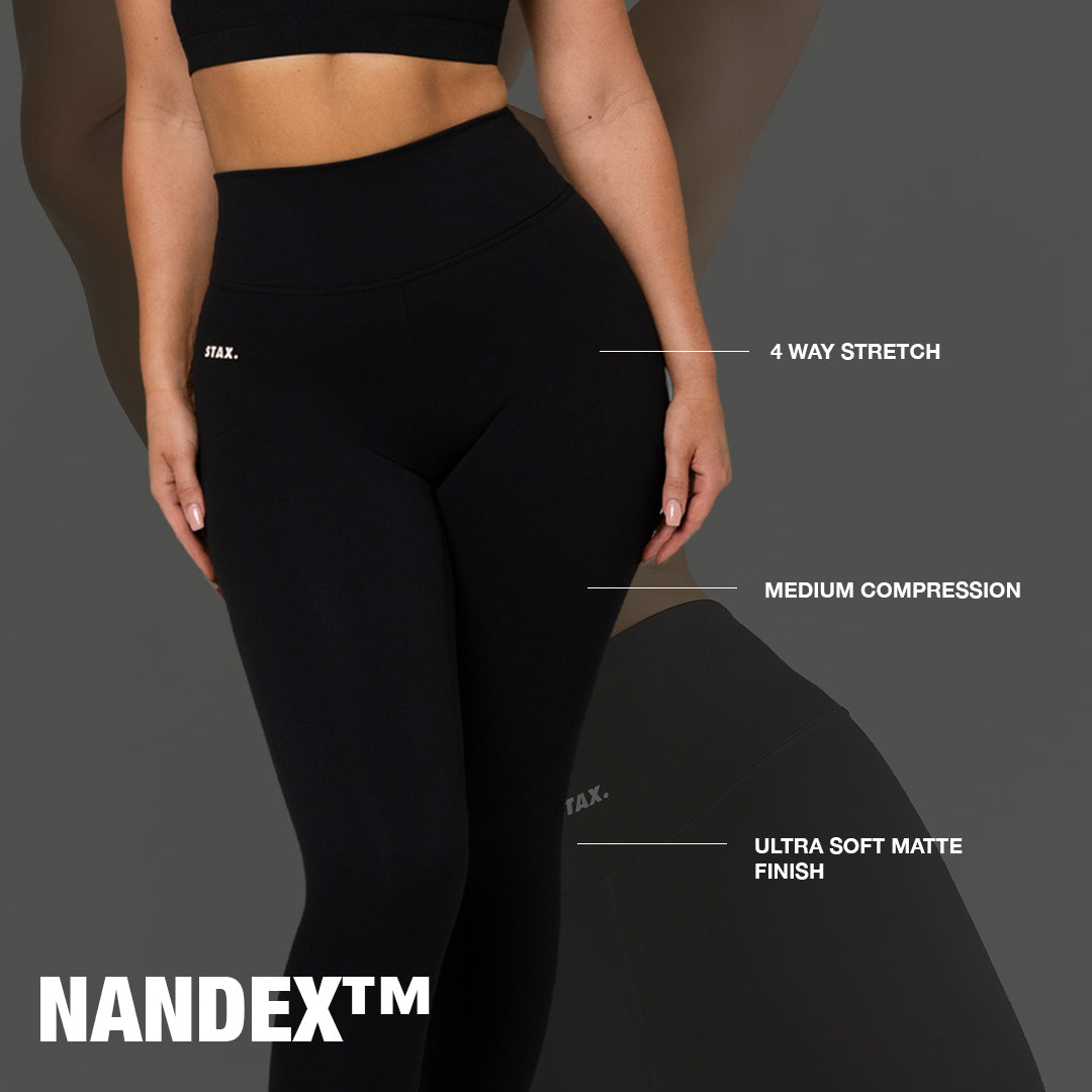 NANDEX Fabric Technology - 4 Way Stretch and Medium Compression - Close up of black tights 