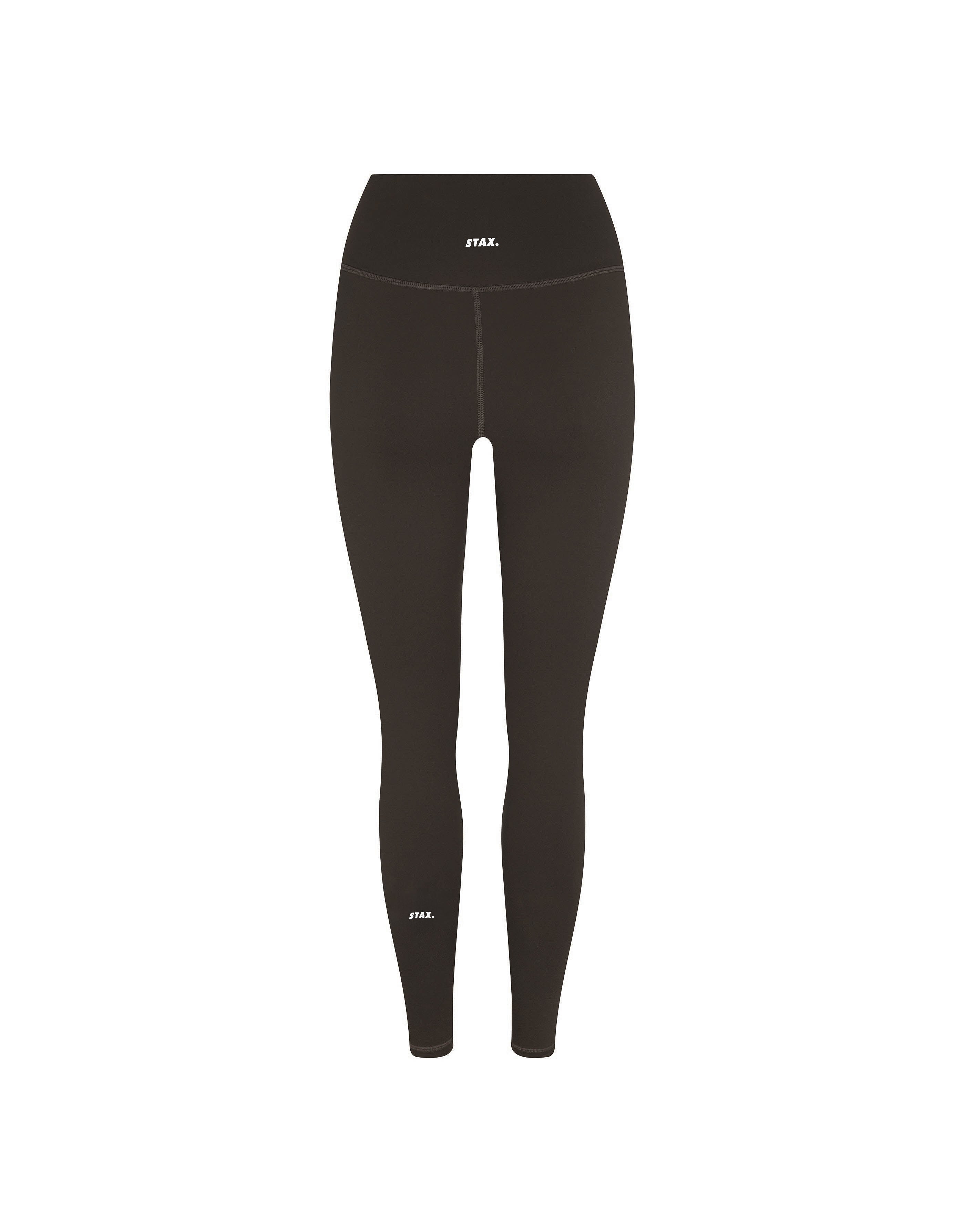 Flat lay back view of STAX. NFS (No Front Seam) Full Length Tights NANDEX™ in Espresso showing small white logos