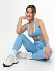 Seamless Kic Halter Crop - Blue/Cream