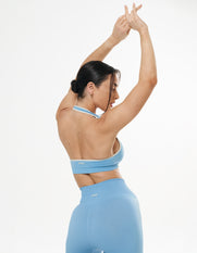 Seamless Kic Halter Crop - Blue/Cream