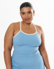 Seamless Kic Cropped Tank - Blue/Cream