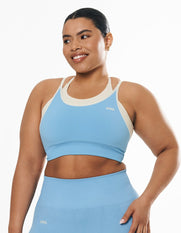 Seamless Kic Layered Crop - Blue/Cream