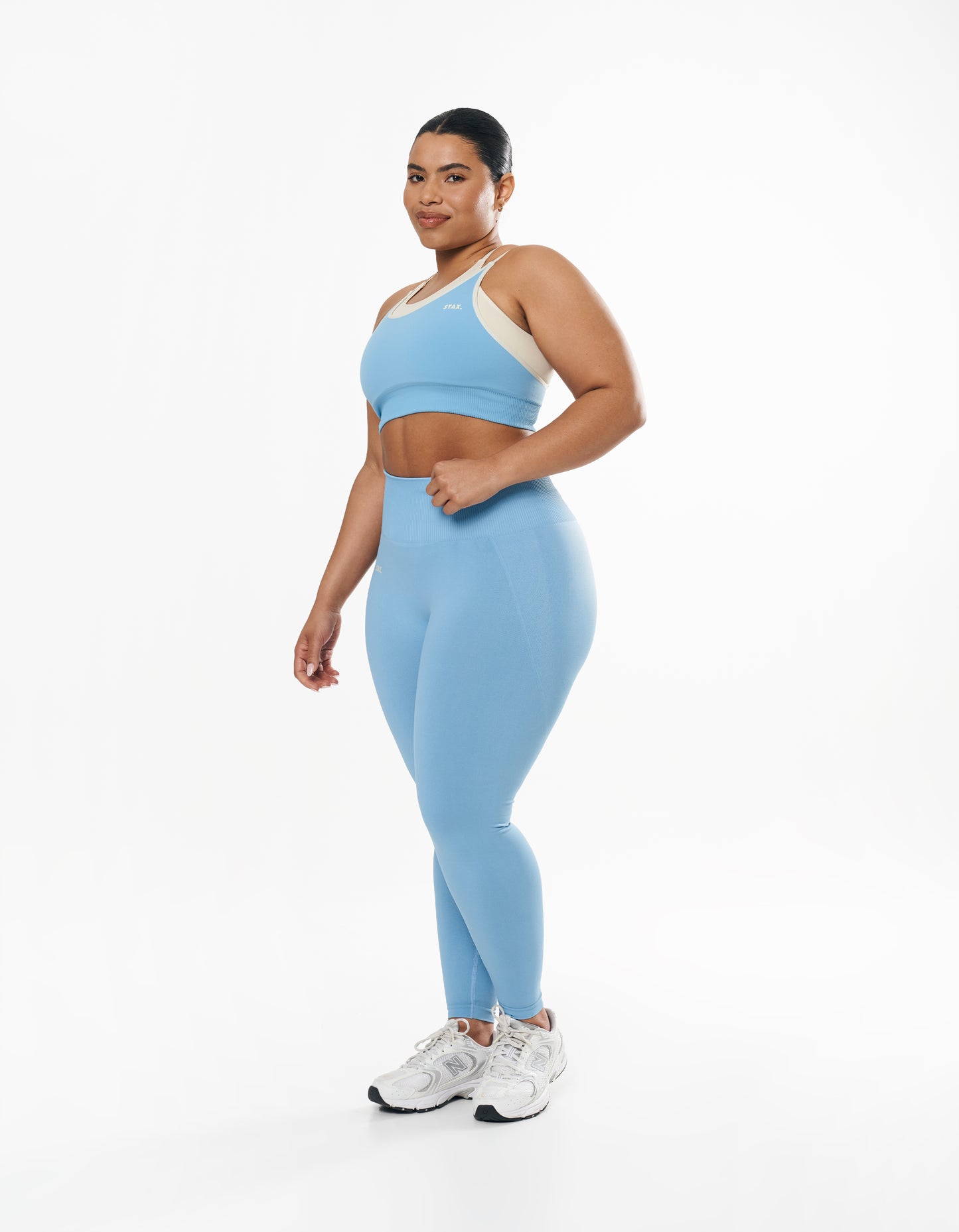 Seamless Kic Layered Crop - Blue/Cream