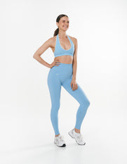 Seamless Kic Halter Crop - Blue/Cream