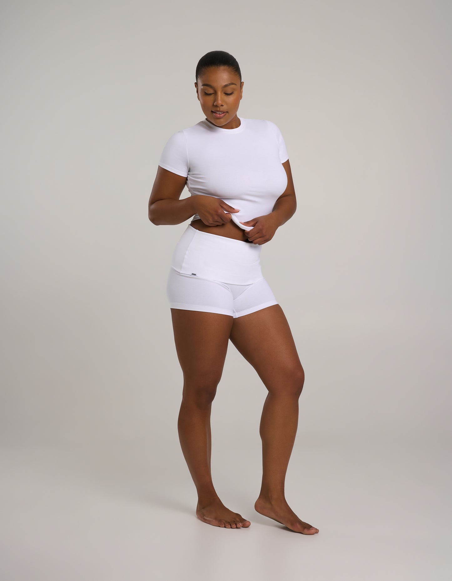 Cotton Comfort Fold Over Short - White