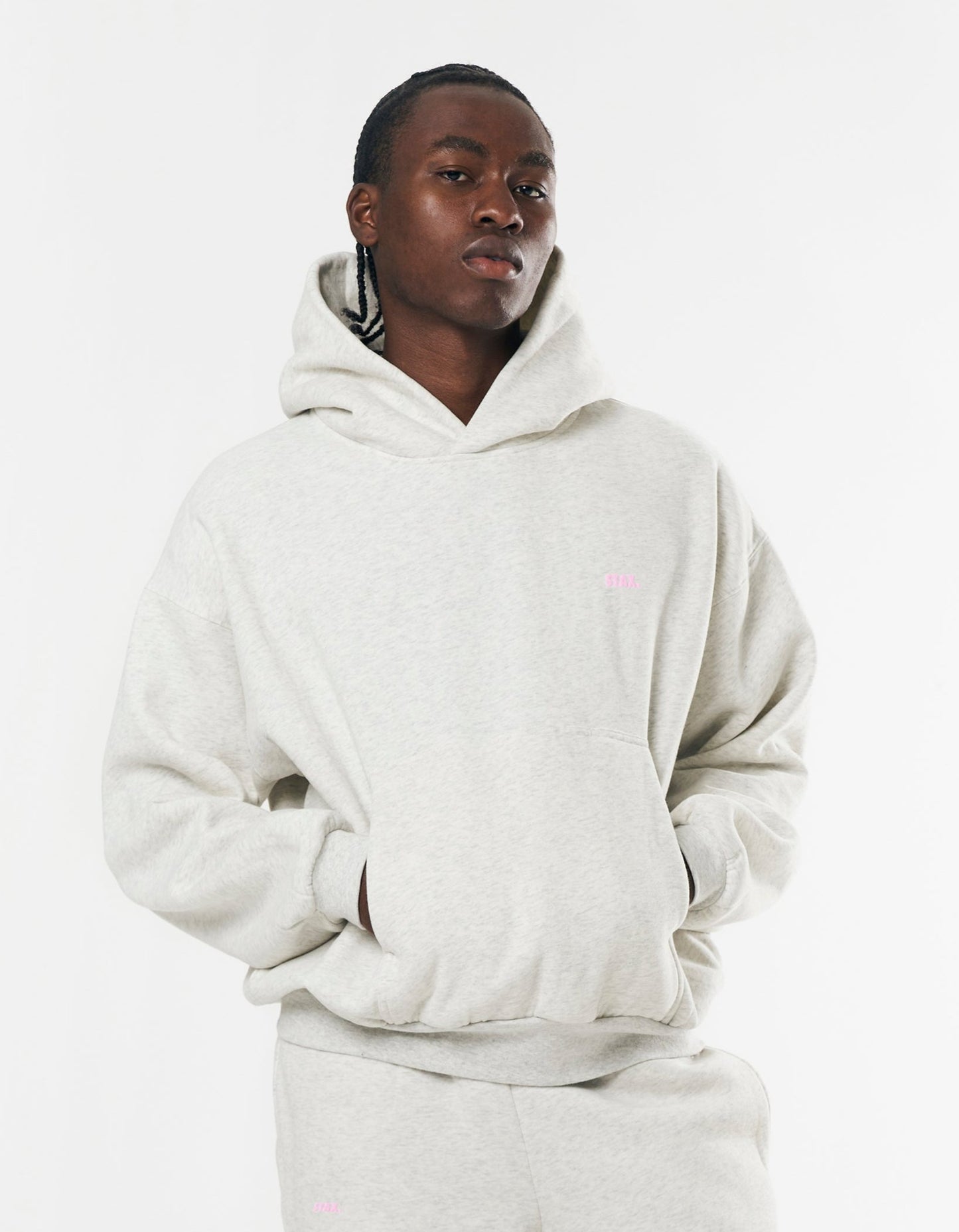 Classic Hoodie - Light Grey/Pink