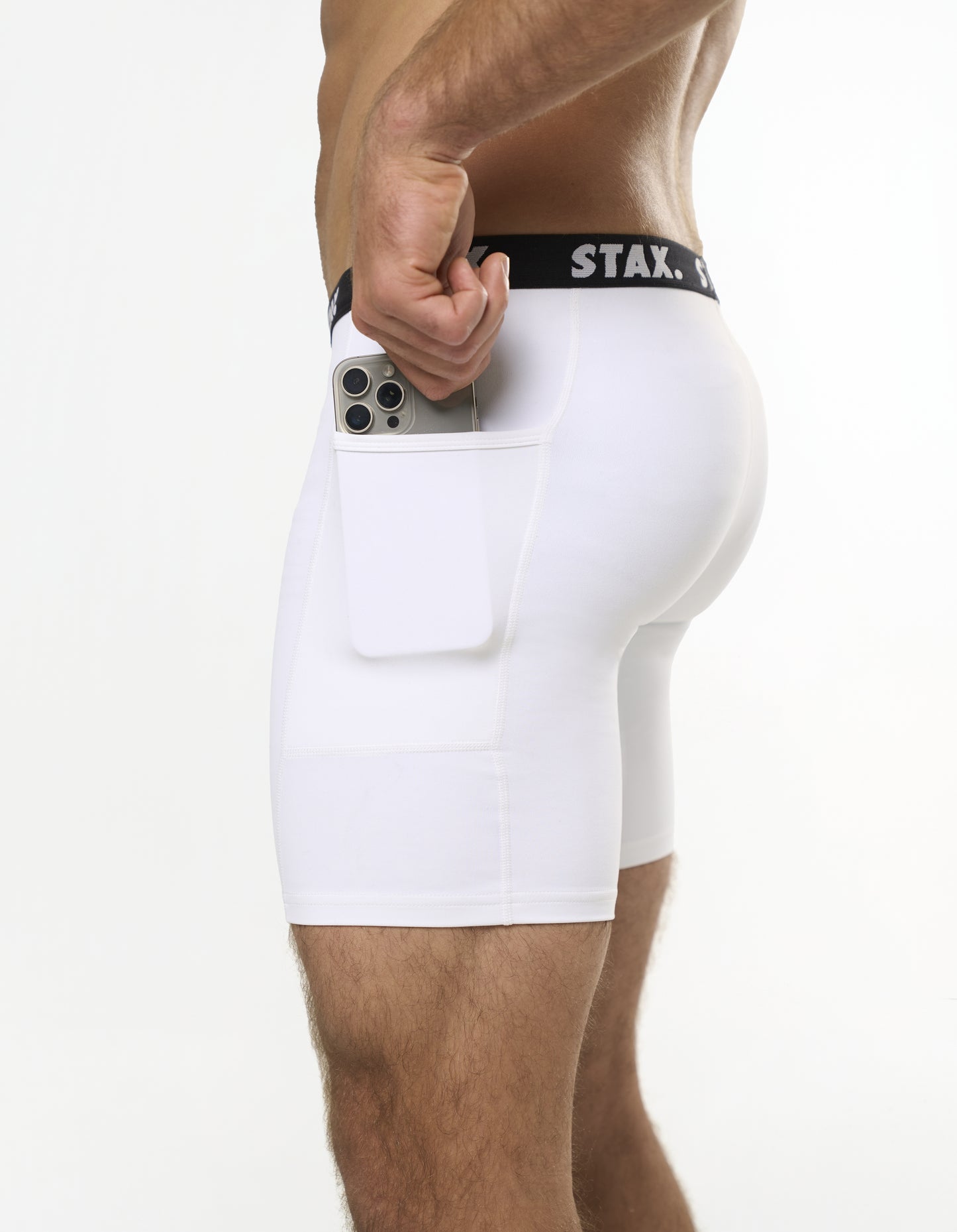 Mens Compressive Phone Pocket Bike Shorts - White