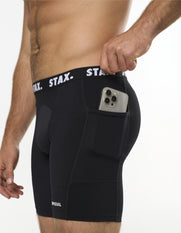 Mens Compressive Phone Pocket Bike Shorts - Black